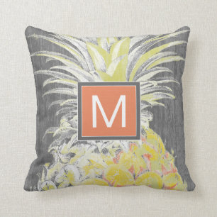 Monogramm tropisches gelbes Pinneapple Kissen