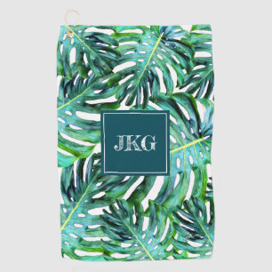 Monogramm-tropisches Grün kopieren Monstera Blatt Golfhandtuch