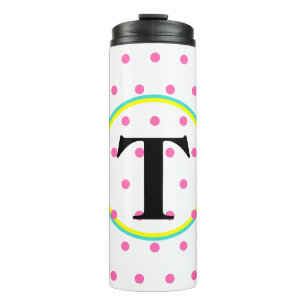 Monogramm-Türkis-Gelb-Rosa-Punkte Thermosbecher