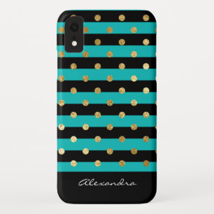 Monogramm-Türkis mit schwarzen Streifen u. Case-Mate iPhone Hülle