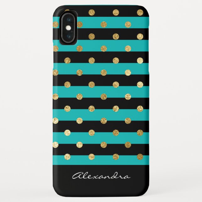 Monogramm Türkis mit schwarzen Streifen und Goldfo Case-Mate iPhone Hülle (Rückseite)