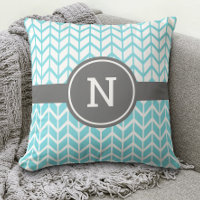 Monogramm Türkis Weiß Zickzack Muster Fett Grau