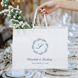 Monogramm Türkisblauer Blattkranz Hochzeit Große Geschenktüte
