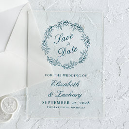 Monogramm Türkisblauer Kranz Hochzeit Save the Dat Acryleinladungen