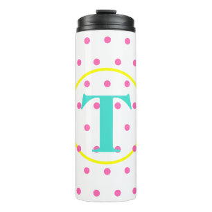 Monogramm Türkisfarbene rosa Punkte Thermosbecher