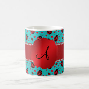 Monogramm-Türkismarienkäfer-Herzmuster Kaffeetasse