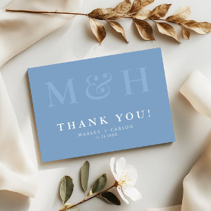 Monogramm-Typografie Staubblau-Hochzeit Dankeskarte