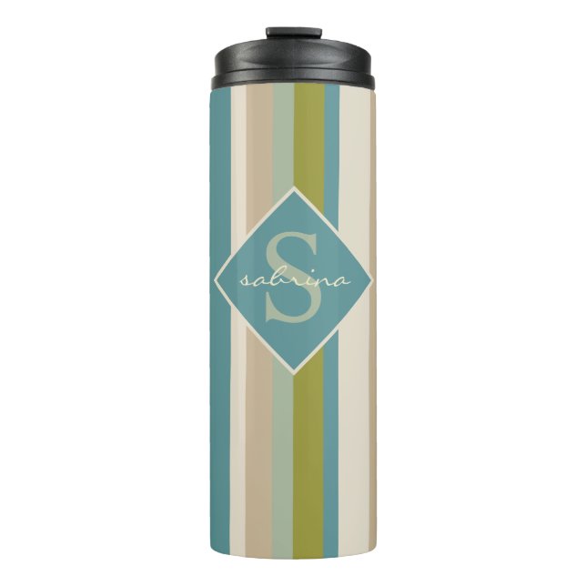 Monogramm-u. Namen-modernes aquamarines Thermosbecher (Vorderseite)