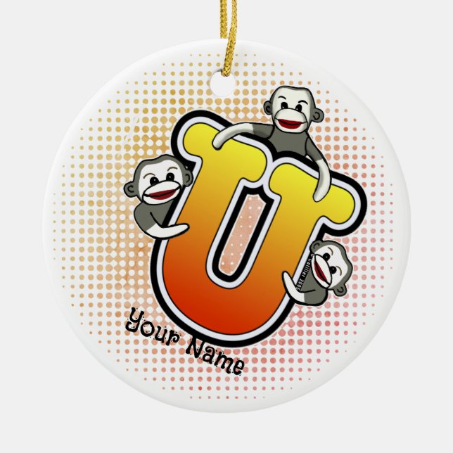 Monogramm U Sockenaffe  Keramik Ornament (Vorne)