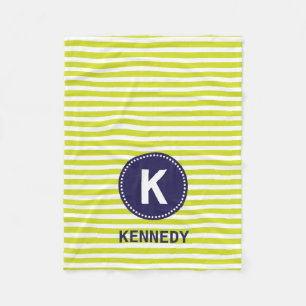 Monogramm-umfassende Limone grüne Streifen und Fleecedecke