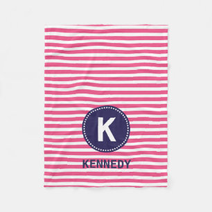 Monogramm-umfassende Pink-Streifen und Marine-Blau Fleecedecke