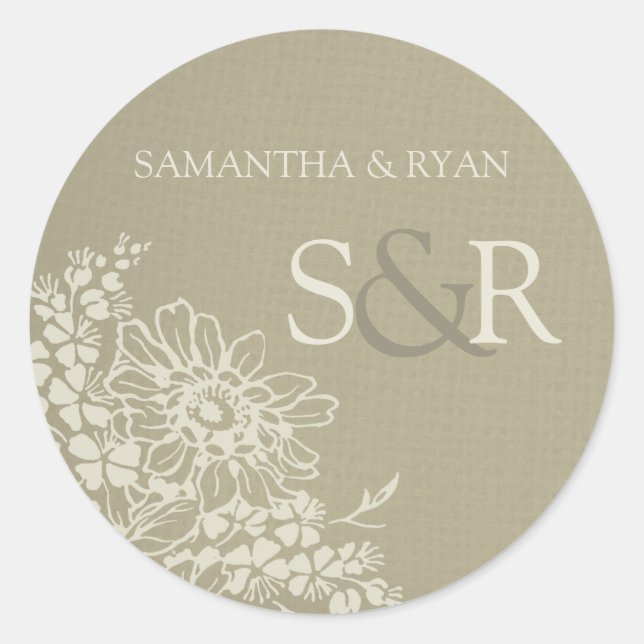 Monogramm-Umschlag Aufkleber für Vintages Blumenmu (Vorderseite)
