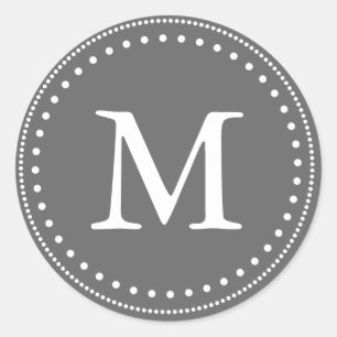 Monogramm-Umschlag Aufkleber Grau-Weiß