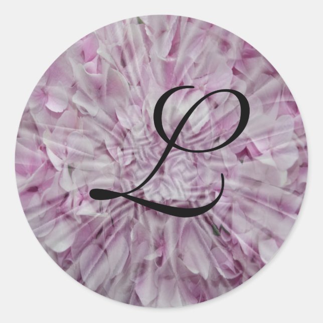 Monogramm-Umschlag Aufkleber mit rosa Hydrangea (Vorderseite)
