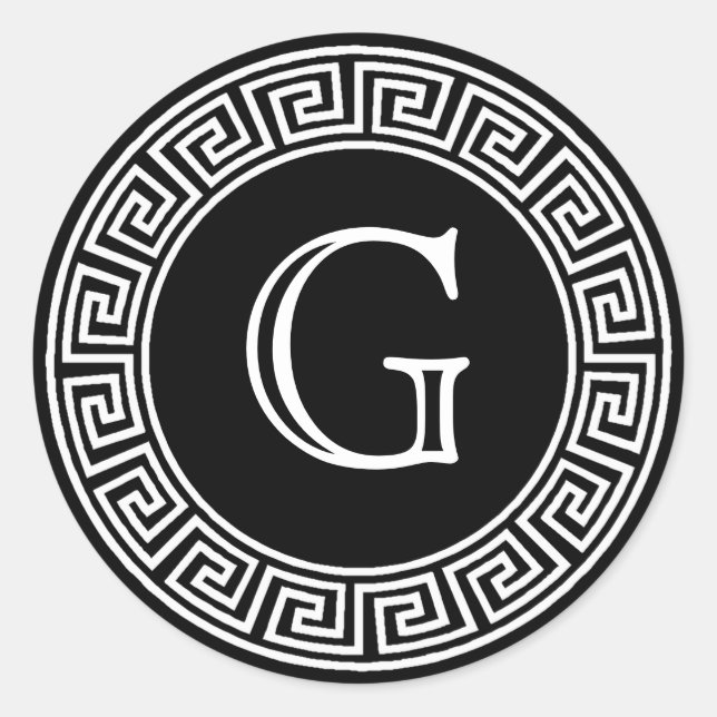 Monogramm-Umschlag Aufkleber mit schwarzgriechisch (Vorderseite)