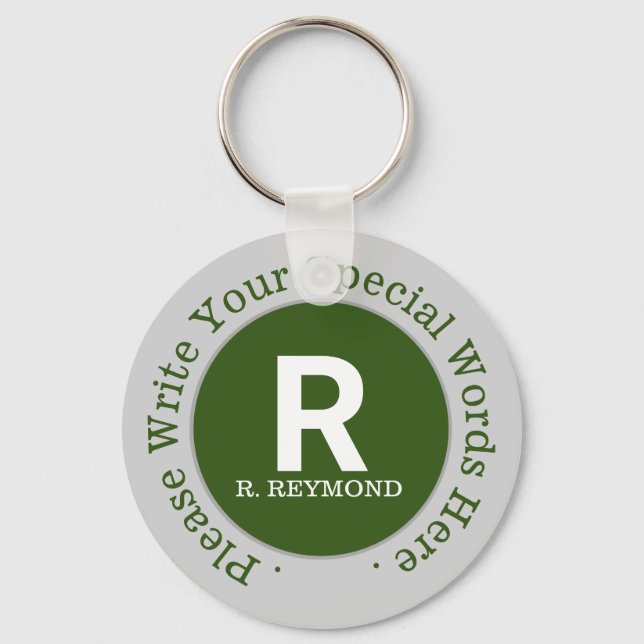 Monogramm und benutzerdefinierter Text auf einem s Schlüsselanhänger (Vorderseite)