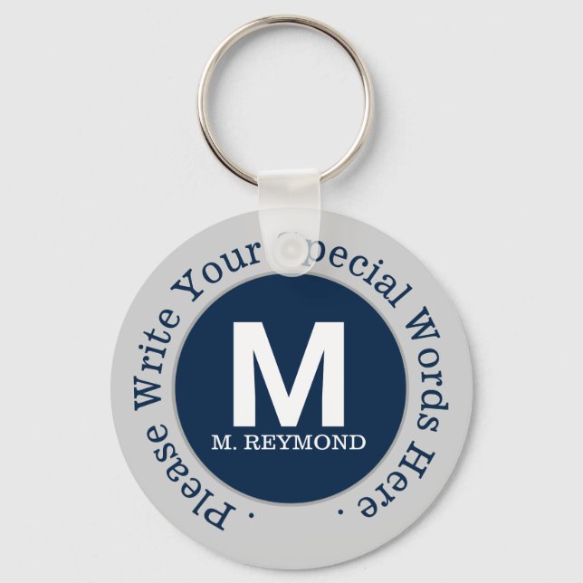 Monogramm und benutzerdefinierter Text auf einem s Schlüsselanhänger (Vorderseite)