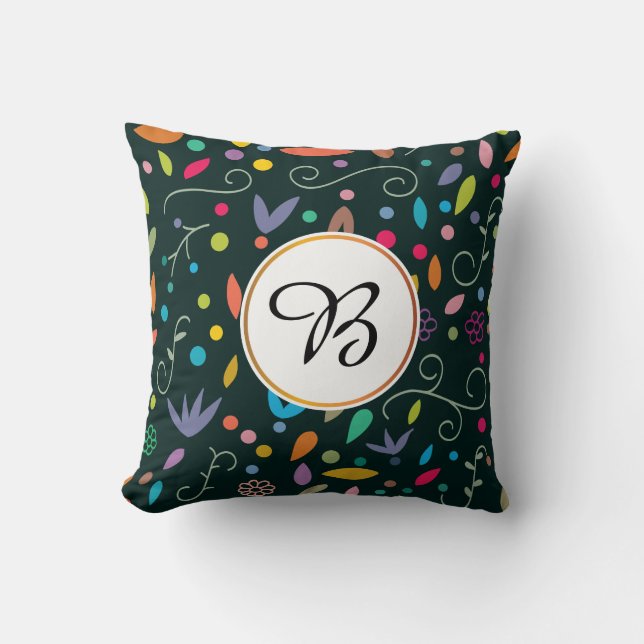 Monogramm und Blätter gemustert Kissen (Vorderseite)