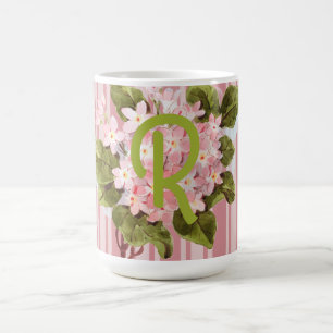 Monogramm und Blumen auf rosa Streifen Kaffeetasse