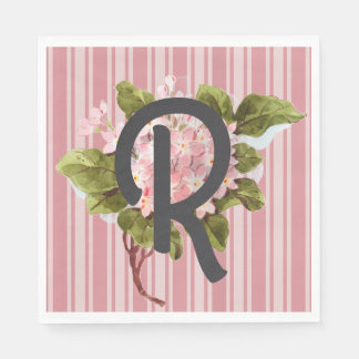 Monogramm und Blumen auf rosa Streifen Serviette
