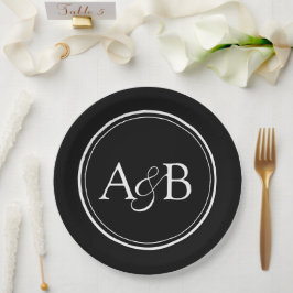 Monogramm und Et-Zeichen Paar Schwarzweiß Pappteller