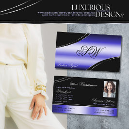 Monogramm und Foto der blau gekrönten Linien Visitenkarte