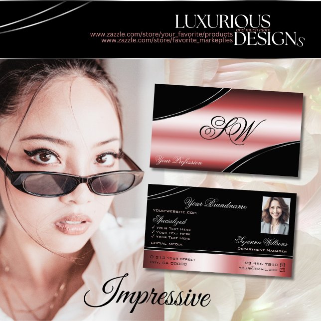 Monogramm und Foto der wertvollen schwarzen Linien Visitenkarte (Von Creator hochgeladen)