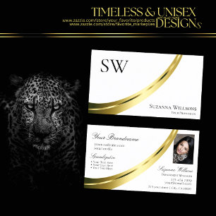 Monogramm und Foto im Schlichten Weißgolddekor Visitenkarte