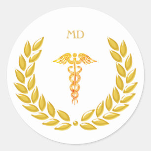 Monogramm und Golden Medical Doctor Caduceus Runder Aufkleber