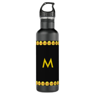 Monogramm und goldene gepunktete Streifen auf Schw Edelstahlflasche