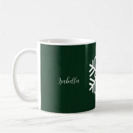 Monogramm und große weiße Schneeflocke auf Waldgrü Kaffeetasse