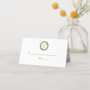 Monogramm und Kranz Winter Greenerity Wedding Platzkarte