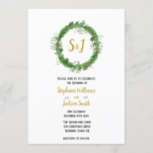 Monogramm und Kranz    Winterhochzeit mit Grünpfla Einladung