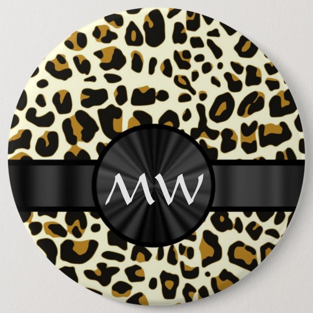 Monogramm und Leoparddruck Button (Vorderseite)