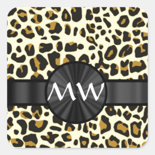 Monogramm und Leoparddruck Quadratischer Aufkleber