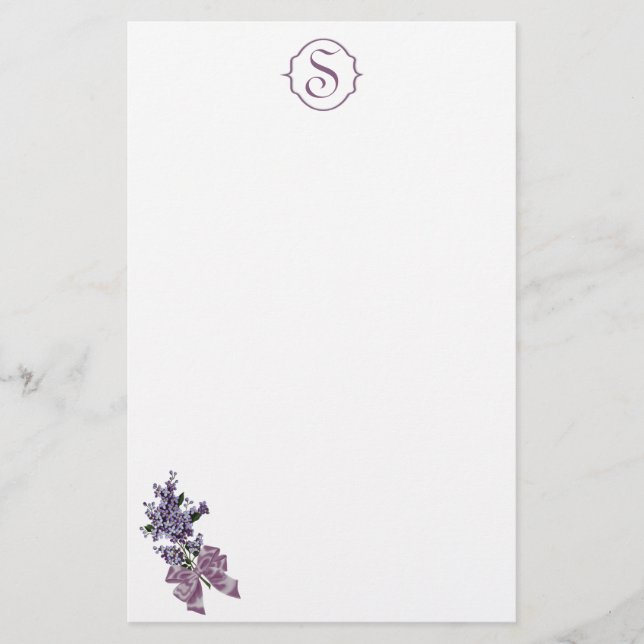 Monogramm und lila lila Spray mit Band-Bogen Briefpapier (Vorderseite)