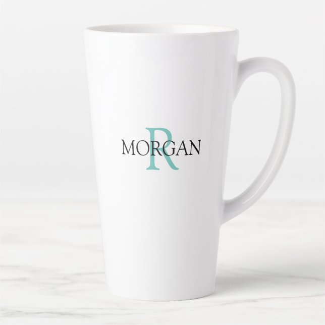 Monogramm und Name, Aquamarin und schwarz personal Milchtasse (Rechts)