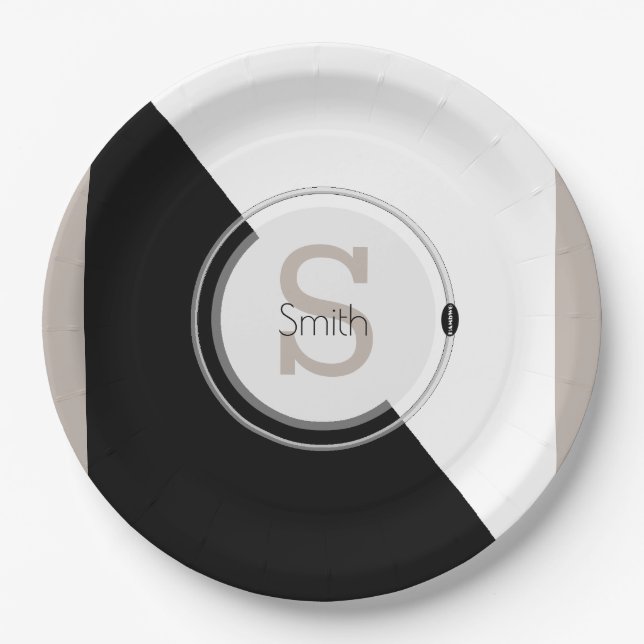 Monogramm und Name Block Grafische Entsorgungsplat Pappteller (Vorderseite)