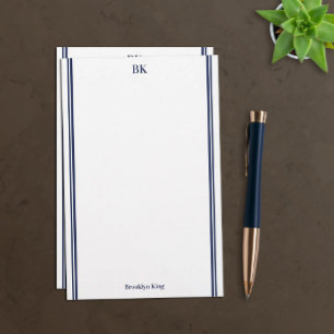 Monogramm und Name der blauen Doppellinien für Nav Briefpapier