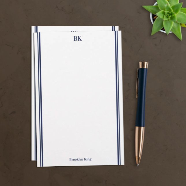 Monogramm und Name der blauen Doppellinien für Nav Briefpapier (Von Creator hochgeladen)