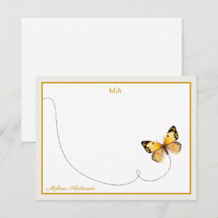 Monogramm und Name der gelben Orange Dot Butterfly Mitteilungskarte
