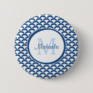 Monogramm und Name der modernen blauen und weißen  Button