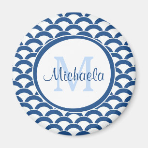 Monogramm und Name der modernen blauen und weißen Magnet