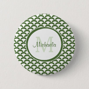 Monogramm und Name der modernen grünen und weißen  Button