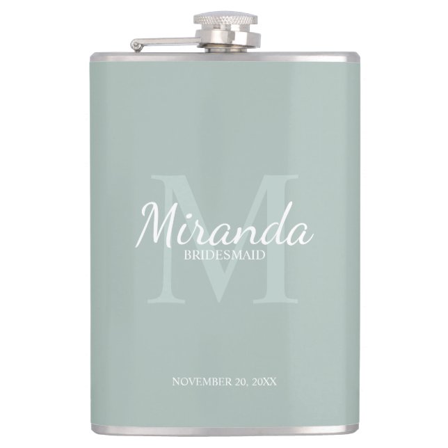 Monogramm und Name der personalisierten Bridesmaid Flachmann (Vorderseite)