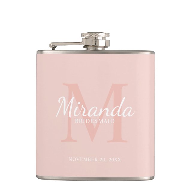 Monogramm und Name der personalisierten Bridesmaid Flachmann (Vorderseite)