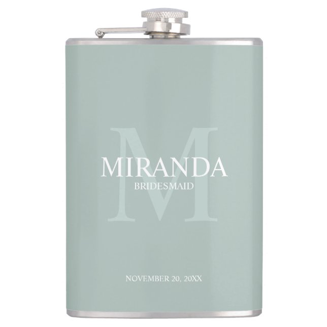 Monogramm und Name der personalisierten Bridesmaid Flachmann (Vorderseite)