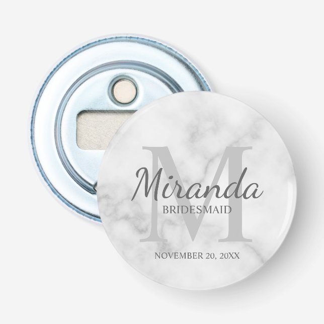 Monogramm und Name der personalisierten Bridesmaid Flaschenöffner (Vorderseite)