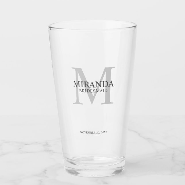 Monogramm und Name der personalisierten Bridesmaid Glas (Vorderseite)