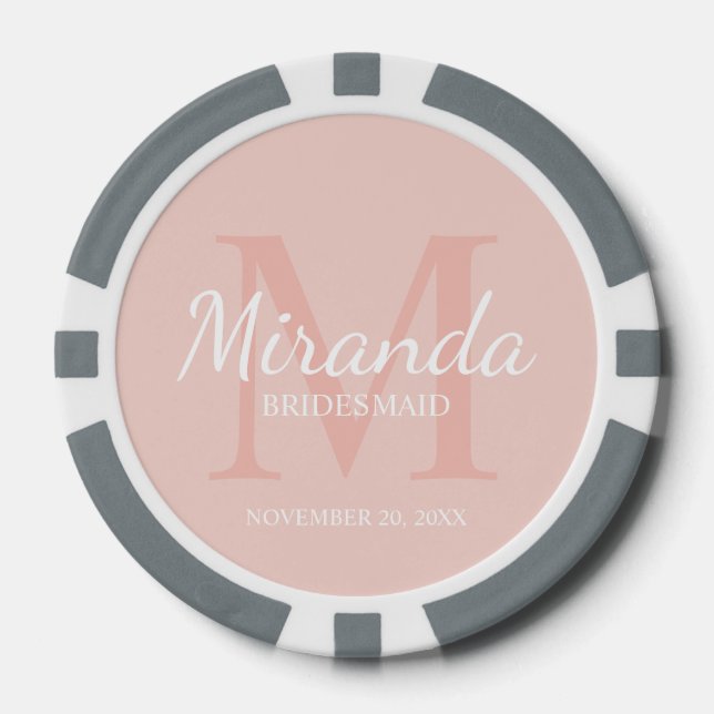Monogramm und Name der personalisierten Bridesmaid Pokerchips (Vorderseite)